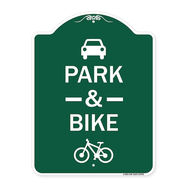 Signmission Park & Ride W/ Bicycle Graphic, Green & White Aluminum Architectural Sign, 18" x 24", GW-1824-23499 A-DES-GW-1824-23499 - main